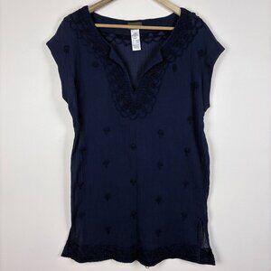 Tommy Bahama Blue Cotton Sheer Embroidered Swim Coverup Dress Resort Beach